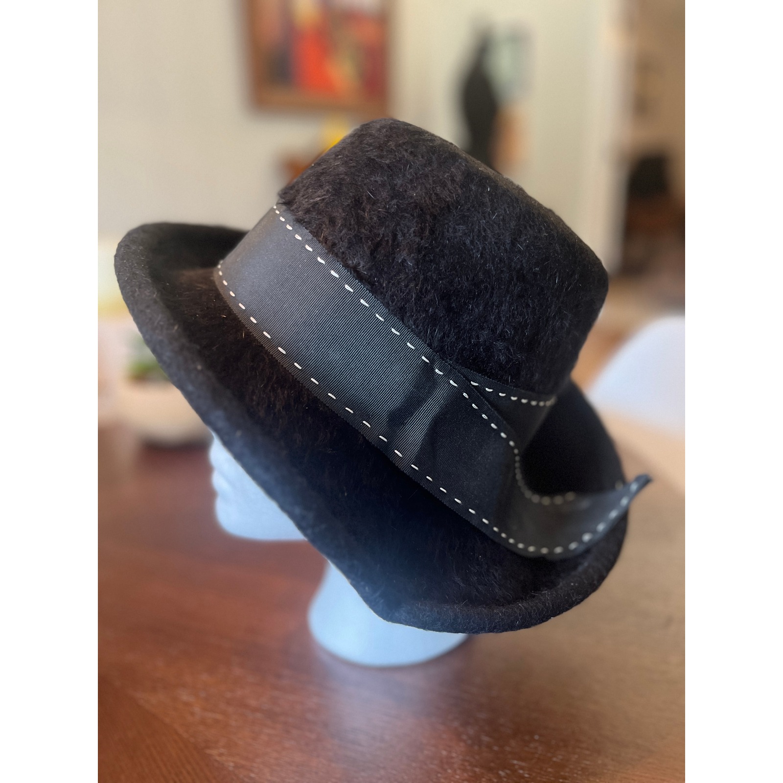 Vintage Merrimac Black Wool Felt Derby Hat Merri Soie Bowler Cap With Box 1950s